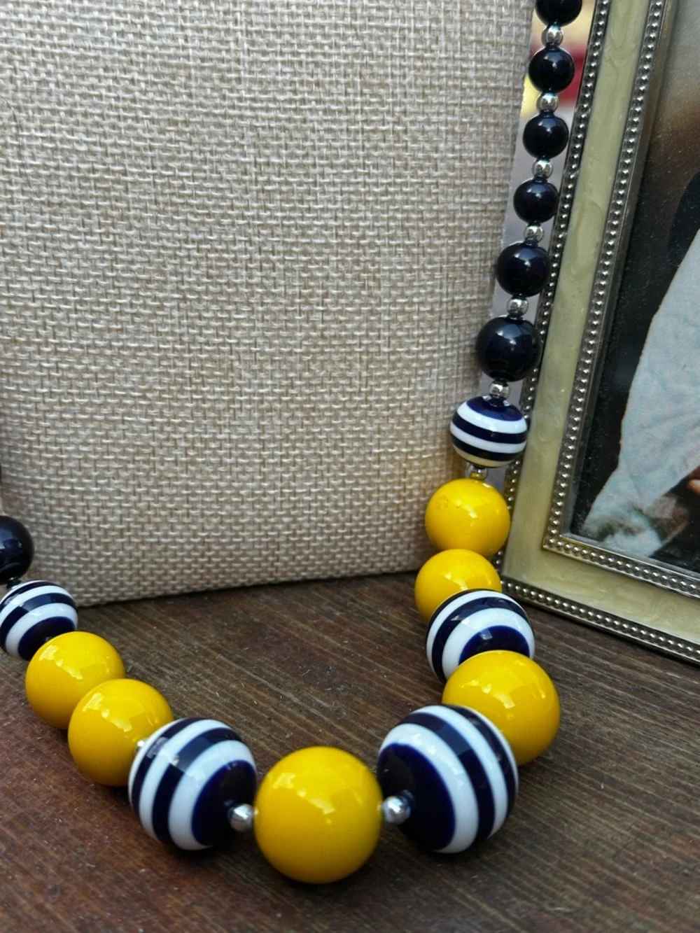 Bold Yellow and Navy Beaded Necklace - Picture 3 of 5